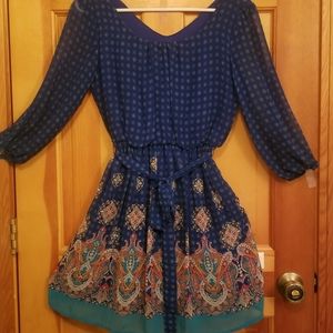 Cute blue mini dress with pink & aqua paisley